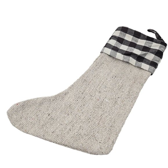 Primitives By Kathy Stocking Farmhouse Burlap Black snd White Buffalo Plaid Top - Picture 1 of 10